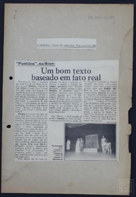 "PATÉTICA" NA SCAV : UM BOM TEXTO BASEADO EM FATO REAL