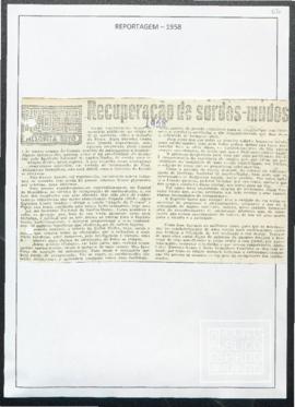 Recorte de Jornal com o título:  “Recuperação de surdos-mudos”