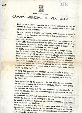 Discurso em homenagem a José Celso Claudio da Câmara Municipal de Vila Velha por ocasião da homen...