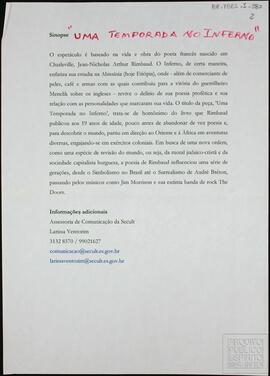 SINOPSE DO ESPETÁCULO "UMA TEMPORADA NO INFERNO"