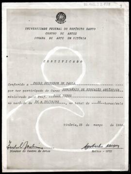CERTIFICADO "SEMANA DE ARTE EM VITÓRIA"