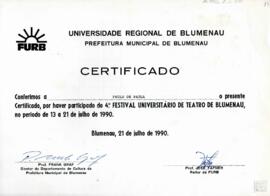 CERTIFICADO 4º FESTIVAL UNIVERSITÁRO DE TEATRO DE BLUMENAU