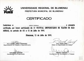 CERTIFICADO 5º FESTIVAL UNIVERSITÁRO DE TEATRO DE BLUMENAU