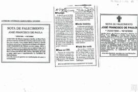 CLIPPINGS FALECIMENTO JOSÉ FRANCISCO DE PAULA