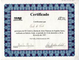 CERTIFICADO XI COLETIVA ABERTA DE ARTES PLÁSTICAS DO ESPÍRITO SANTO