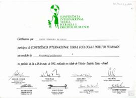 CERTIFICADO "CONFERÊNCIA INTERNACIONAL TERRA, ECOLOGIA E DIREITOS HUMANOS