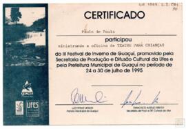 CERTIFICADO III FESTIVAL DE INVERNO DE GUAÇUI
